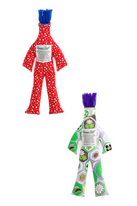 DAMMIT DOLL, Voodoo Red With Multicolor Circles Blue Hair 12 Tall